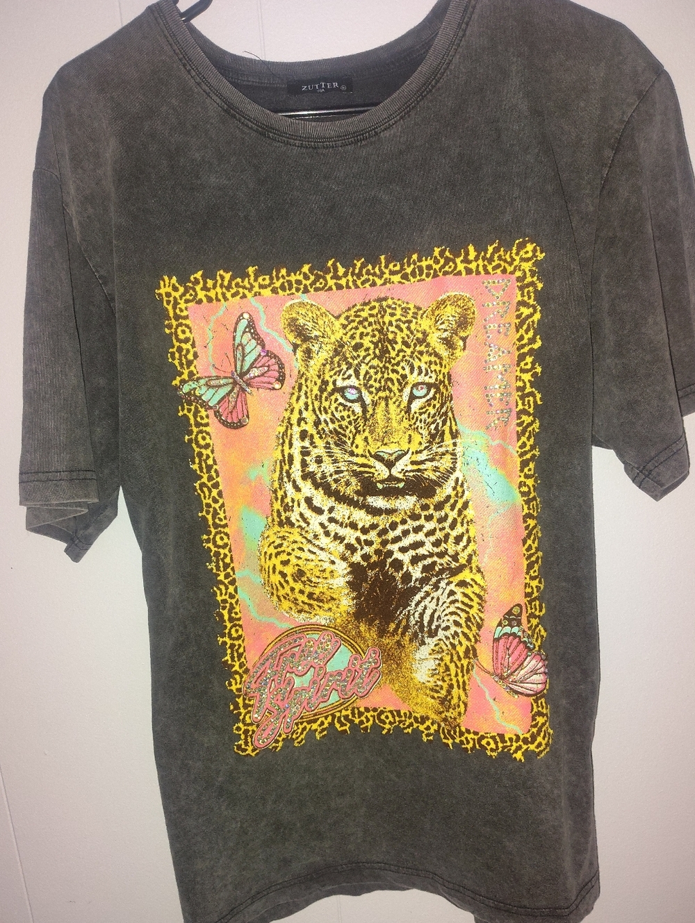 Custom Crystal Studded Leopard Oversized Graphic Tee